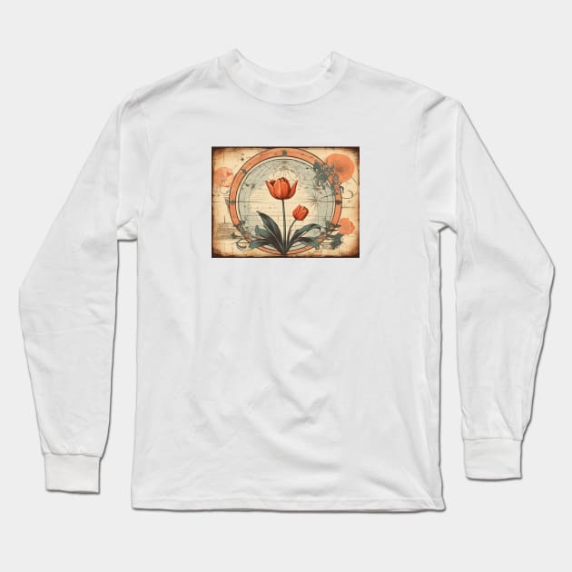 Tulip Minimalist Flora Art Deco Flora Retro Long Sleeve T-Shirt by Flowering Away